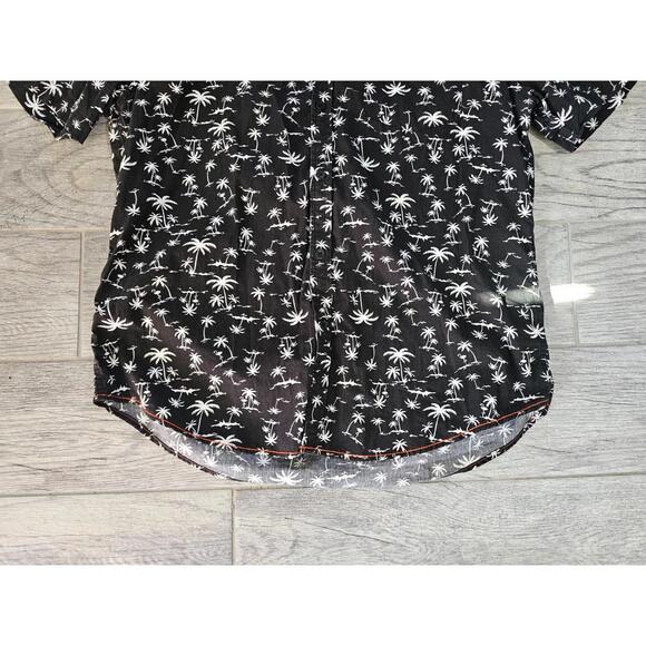 Men's Denim & Flower Button Up Shirt Size Slim Fit X Large Black Palm Trees - Picture 3 of 8